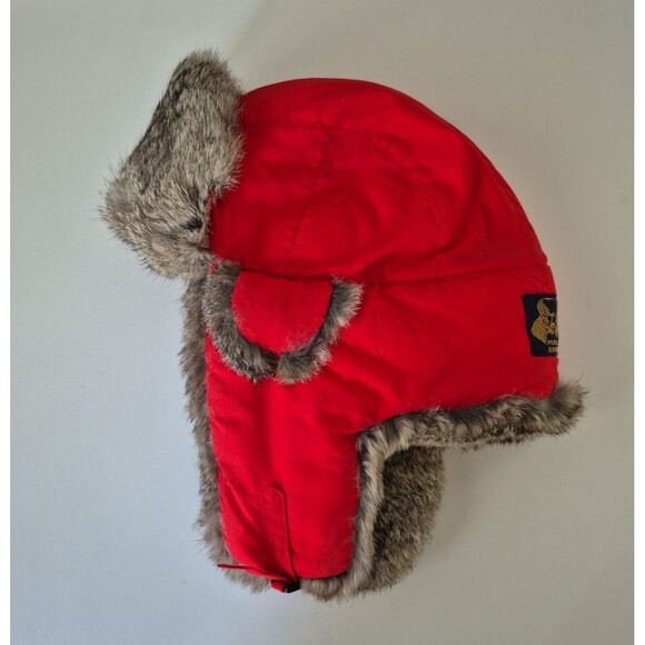 Mab Bomber Red Rabbit Fur Trim Ear Flap Warm Winter Trapper Hat Unisex XL - Picture 11 of 12
